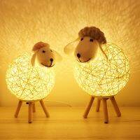 Dropshipping Sheep LED Night Light Hand-woven Animals Lampshade Moon Cute Bedroom Sleep Lamp USB Bedside Decoration