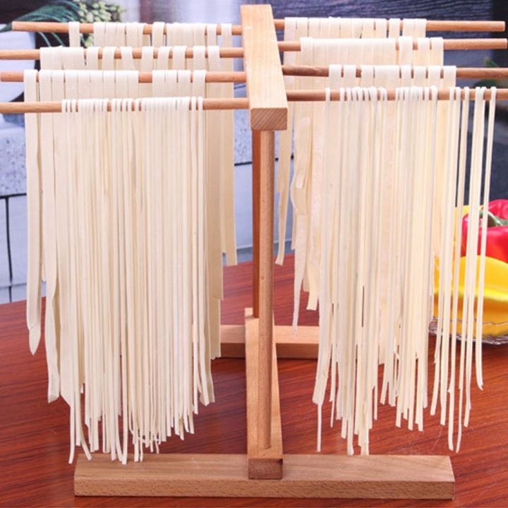 Natural Wood Pasta Drying Rack Stand, Kitchen Noodle Dryer Rack