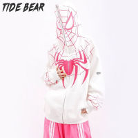 TIDE BEAR เสื้อแจ็คเก็ตแขนยาวเสื้อฮู้ดปักลายสไปเดอร์แมนแจ็คเก็ตมีซิปเสื้อผ้าสไปเดอร์แมนสำหรับทุกเพศ