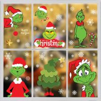 Christmas Decorations Sticker Wall Sticker Window Glass Sticker Green Grinch Christmas Window Ornament