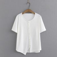 【มีไซส์ใหญ่】Plus Size Womens Short Sleeve Summer T-shirts Oversized Irregular Casual Tops Solid Color Female Top