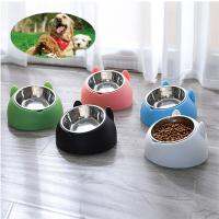 QianXing Shop Cute Cat and Dog Bowl Protection Cervical Vertebra 15 Degree Oblique Mouth Pet Stainless Steel Food Bowls