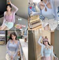 Gueen?พร้อมส่ง?เสื้อสายเดี่ยว เสื้อครอป เสื้อคล้องคอผูกเชือกได้(374)