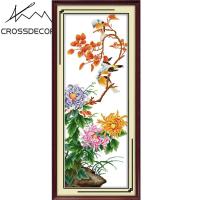 Crossdecor ประทับปักครอสติครบชุดสี่ฤดูกาลดอกไม้แยกขายพลัมกล้วยไม้ไม้ไผ่ดอกเบญจมาศ 11ct 14ct DIY แฮนด์เมดปักเย็บปักถักร้อย DMC ครบชุดแบบ Pre-พิมพ์บนผ้าบ้านประดับห้อง