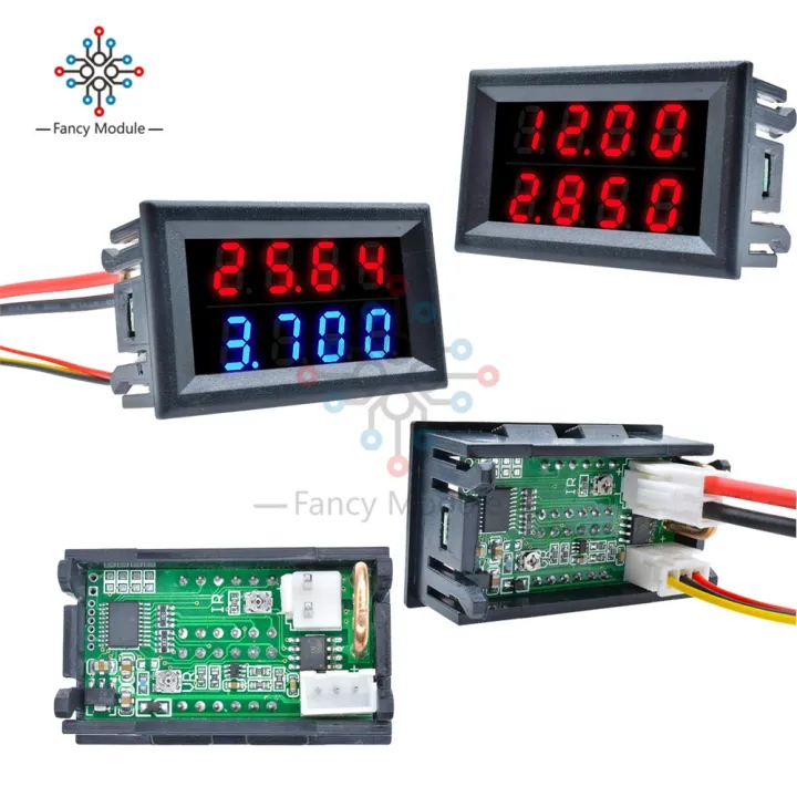 LED Digital DC Voltmeter Ammeter Red Blue LED Dual Display Detector 4 ...