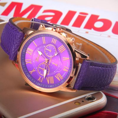 【July】 AliExpress hot style ladies watch Geneva geneva fake three-eye belt fashion womens Roman scale