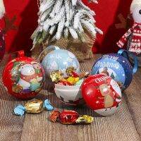 Christmas Candy Box Tin Ball Candy Can Gift Packaging Box Printing Round Ball Shaped Mini Box Kids Gift Tree Hanging Supplies Storage Boxes