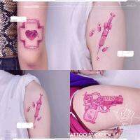 hot！【DT】☂  New Gun Combination Pink Stickers Female 4 Patterns Large Fake Arm Temporary