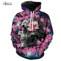 ใหม่ Horror Skull Hoodie ผู้ชายผู้หญิงฮาราจูกุเสื้อกีฬา 3D พิมพ์ดอกไม้ Rose Skull Casual บวกขนาด Hoodie Pullover Street Wear