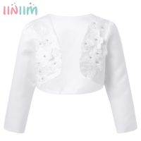 Flowers Beaded Girls Cardigan 3-12Y Girl Long Sleeve Jacket Wedding Dress Party White Bolero Girls Clothes Outerwear Girls Coat