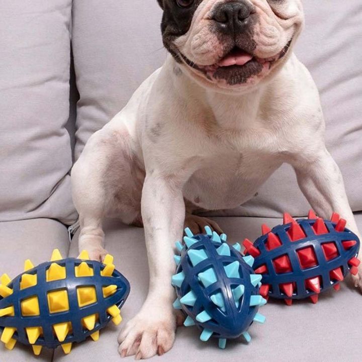 2 X Spike Dog Balls Chew Toys for Dogs Rugby Ball Squeaky Teething Toys for  Medium Small Dogs Spiky Interactive Dog Toys for Boredom 