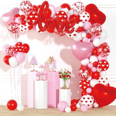 Valentines Day Balloons Red Pink White Balloon Arch Garland Kit Red Love Heart Foil Balloons Valentines Day Wedding Decorations