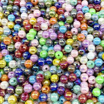 6 8 10mm AB Color Plating Acrylic Beads Loose Spacer Round Beads Garment Beads Jewelry Making DIY