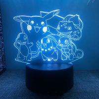 Pokemon Pikachu Charizard ฟิกเกอร์อนิเมะ 3D ไฟกลางคืน LED เปลี่ยนโมเดล Action Logo Lampara Collection Brinquedos Figm