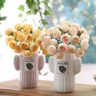 [AYIQ Flower Shop] 27หัวชาผ้าไหมประดิษฐ์ดอกกุหลาบช่อดอกไม้สำหรับงานแต่งงานที่บ้านโรงแรมการจัดตารางตกแต่งราคาถูกดอกไม้ปลอม
