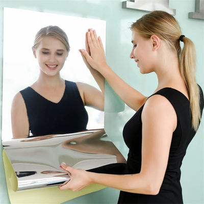【Elegant Residence】DIY Portable Square Surface Film Mirror Tile Wall Long Sticker Self Adhesive Home Bathroom Decoration