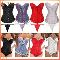 YESHE ผู้หญิง ชุดแฟนซี ลูกไม้ขึ้นด้านบน Overbust Boned Waist Shaper Corset Bustier Top Satin Brocade Stays Corset