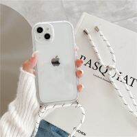 สร้อยคอคล้องเคสนิ่มโปร่งใสลูกกวาดสำหรับ iPhone 13 14 12 11 Pro Max X S XR 7 8 Plus SE3ฝาครอบกันกระแทกแบบใส