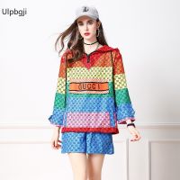 Plaid Tweed Two Piece Outfits Women Turtleneck Golden Single Breasted Jacket Coat Wool Crop Top + Mini Shorts Set