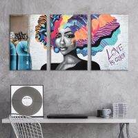 Triptych Street Graffiti Love Is Color Wall Art Pictures Canvas Home Decor Posters Painting Living Room Bedroom Decoration-ชุด3ชิ้น