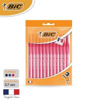 BIC บิ๊ก ปากกา Round Stic ปากกาลูกลื่น เเบบถอดปลอก หมึกแดง หัวปากกา 0.7 mm. จำนวน 12 ด้าม