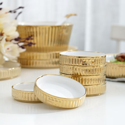 Gold Ceramic Dinner Set Porcelain plate Dish Soup Rice Bowl Dinnerware Serving Dish Dessert Home Decor Dinner plates Tableware