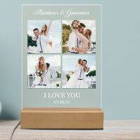 Personalized Acrylic Plaque Night Light with Your Photo and Text Table Lamp Birthday Anniversary Gift Wooden Lamp