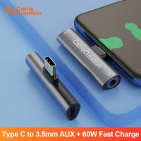 Cablecreation USB C To 3.5Mm Jack Earphone 2 In 1 Type C Audio Jack Adapter With PD QC Fast Charging For Samsung Xiaomi Motorola