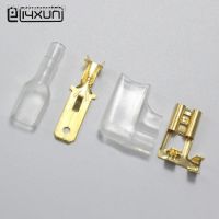 20sets Copper 6.3mm Crimp Terminal with Sheath Right Angle 6.3 mm Female Spade Connector Male Terminals Case