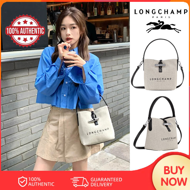 Longchamp Small Roseau Canvas Bucket Bag 
