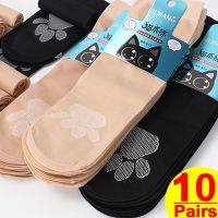 10Pairs Spring Summer Women Soft Socks Cat Claw Thin Silk Sock Non-Slip Bottom Splice Fashion Transparent Ladies Breathable Sock Socks Tights