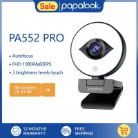 FHD 60FPS 1080P Webcam Live Streaming with Ring Light, PAPALOOK PA552 PRO USB Web Camera Autofocus 2 Stereo DSP MIC for Laptop