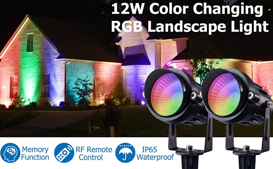 SUNVIE 12W Low Voltage Landscape Lighting RGB Color Changing LED Landscape Lights Remote Control Waterproof Spotlight Garden Patio Spotlight Decorativ - 1