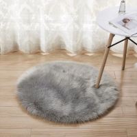 พรมเฟอร์วงกลมสีเทาขนสั้น มีหลายขนาด 30-130 ซม พรมขนมิ้ง Grey Circle Fur Faux Rug Carpet พรมปูพื้น พรมขนเฟอร์ พรมขนสัตว์เทียม พรม พรมเฟอร์