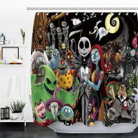 Nightmare Before Christmas Zombie Bride Jack Shower Curtain Bathroom Waterproof Fabric Halloween Decor with Hooks