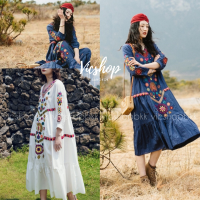 Maxi bohemian dress : เดรสไปทะเล แม็กซี่เดรส เดรสยาวผ้าสปัน​ งานแต่งพู่และปักลายดอกไม้​ สไตล์โบฮีเมียน​ ทรงหลวม​ใส่สบาย​ ชุดโบฮีเมียนผญ