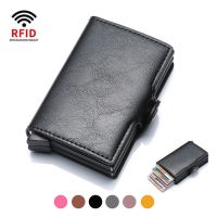 RFID Blocking Men Wallet Credit Card Holder Leather Card Wallet Double Metal Box ID Card Holder Money Clip Purse New 2023