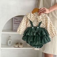 2PCS Set Newborn Baby Girl Clothes 0-3Years Princess Kids Long Sleeve Peter Pan Collar Flower Shirt Layered Dress Autumn Outfits