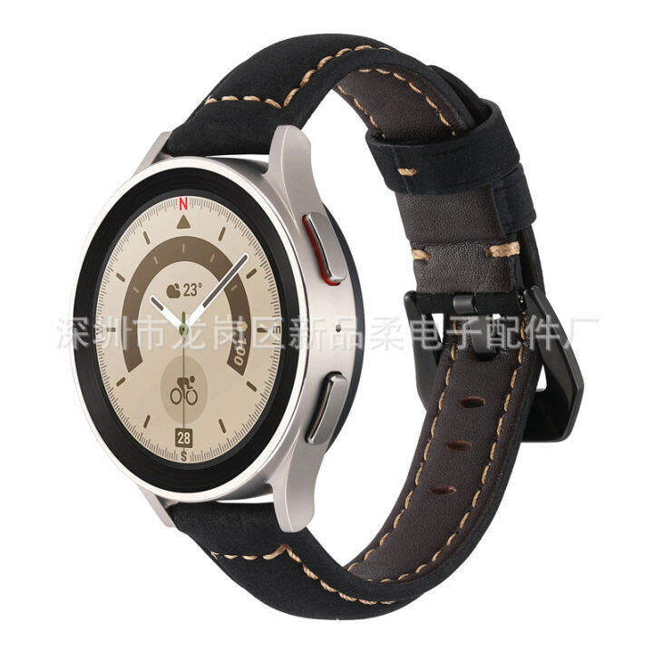 เหมาะสำหรับ-samsung-watch5-pro-สายนาฬิกาหนังแท้ด้าน-galaxy-watch45-สายรัดข้อมือทดแทนหนังแท้