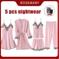 y Lace pajamas Set for women Satin Silk Long Sleeve Robes Set Sleepwear Nightwear Homewear Night Dresses