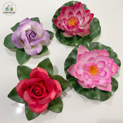 ดอกบัว ดอกกุหลาบ ทำจากยางพารา ขนาด 16cm ดอกไม้ปลอม ใช้ประดับตกแต่ง ใช้วางประดับโต๊ะ ลอยน้ำในอ่างสปา พร็อพถ่ายรูปสินค้า
