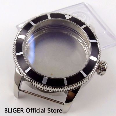 BLIGER 46MM Stainless Steel Watch Case Black Rotating Bezel Case Fit For ETA 2836 Automatic Movement C88