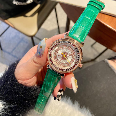 ผู้หญิงนาฬิกาควอตซ์2022ใหม่นาฬิกานักเรียนความงามสไตล์ สุภาพสตรีนาฬิกาข้อมือสายหนังนาฬิกาเพชร5สี
