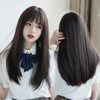 Wig for female  long hair lock air bang natural fluffy short hair face repair face long straight hair full set 6m