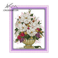 Crossdecor Cross Stitch ชุดด้วยวัสดุผ้าพิมพ์ลายดอกไม้โรงงาน Outlet ผ้า11CT 14CT ปักชุด Craft Handmade ตกแต่งสำหรับ Sala Wall-แจกัน (2)