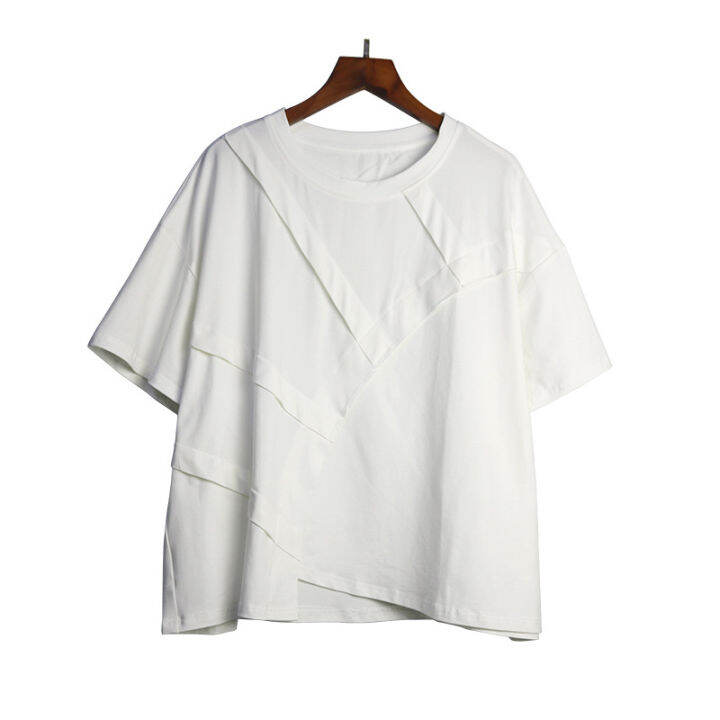 xitao-t-shirt-patchwork-irregular-folds-casual-t-shirt