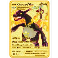 การ์ดเทรดคอลเลกชันการต่อสู้เกมโปเกมอนบัตรสีทองโลหะ Charizard GX VMAX V Pokemon การ์ดของเล่นลึกลับไป Eevee Mewtwo Pikachu