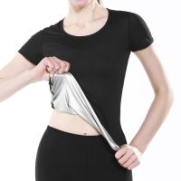 AB4B Body Shaper Women Waist Trainer Tops Silver Coating Sweat Slimming Tshirt Warming Shirt  Long Sleeve Sauna Suit Shapewear