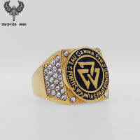 SM แหวนชุบทองสแตนเลสผู้ชาย,แหวนภราดรภาพแกมมา Triskelion Phi สำหรับผู้ชายมีพลอยเทียมขนาด8-13เครื่องประดับแฟชั่น A438