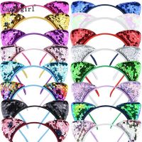 Reversible Sequin Cat Ears Headband Shiny Cute Cartoon Ear Hoops Bling Hairband Hair Accessories for Women Girls Daily Party